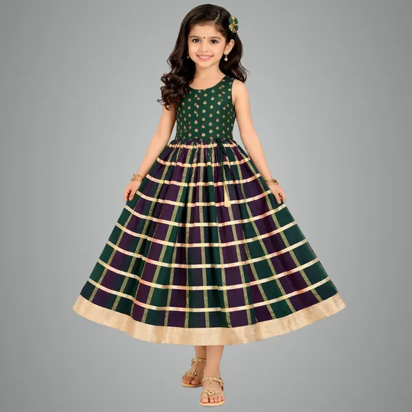 Green_Premium_Chanderi_Lehenga_Choli_For_Kids