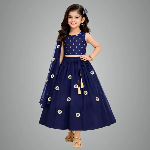 Blue_Banarasi_Choli_With_Lehenga_For_Girls