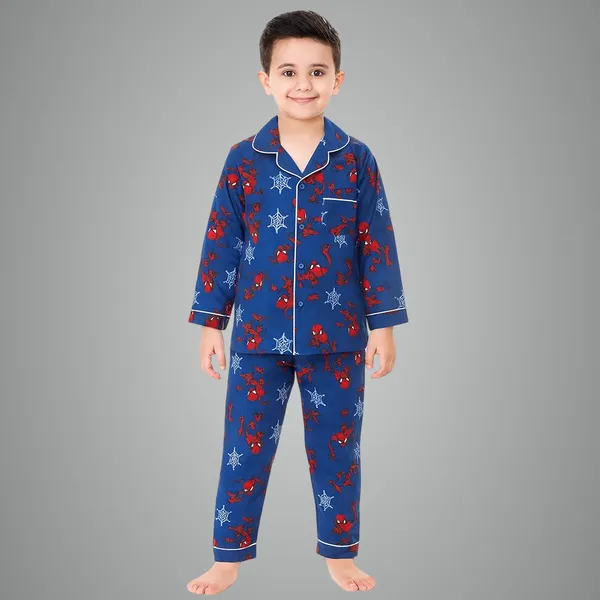Spider_Man_Print_Cotton_Flannel_Long_Sleeve_Night_Suit_For_Kids
