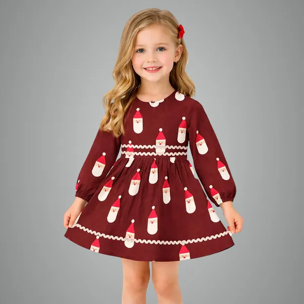 Maroon_Premium_Twill_Check_Flannel_Winter_Fit_And_Flare_Dress_For_Kids