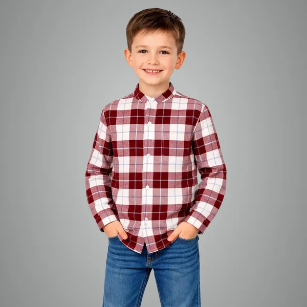 Dark_Brown_Premium_Checkered_Flannel_Long_Sleeve_Shirts_For_Kids