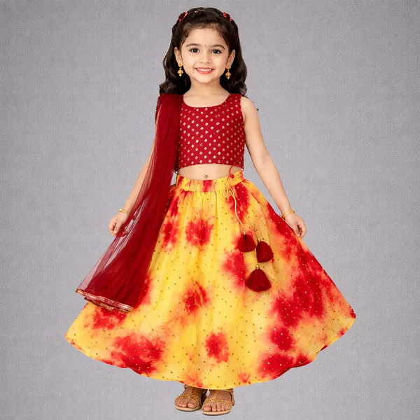 Yellow_Premium_Batik_Lehenga_Choli_For_Kids