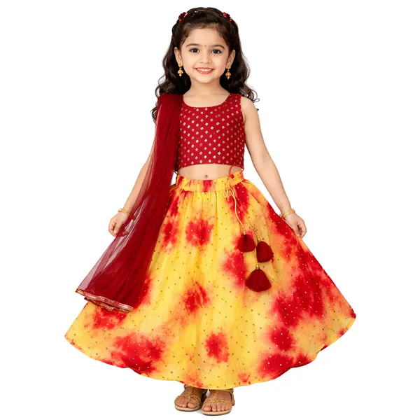 Yellow_Premium_Batik_Lehenga_Choli_For_Kids
