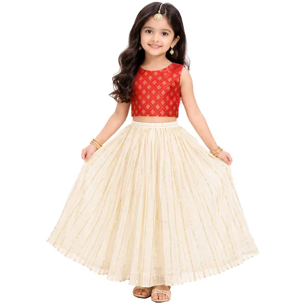 Red_Premium_Stripes_Readymade_Lehenga_Choli_Set_For_Kids