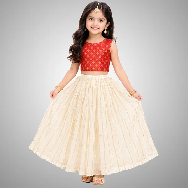 Red_Premium_Stripes_Readymade_Lehenga_Choli_Set_For_Kids