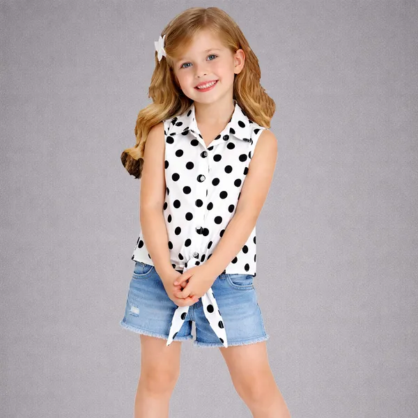 White_Premium_Polka_Dot_Knotted_Collar_Shirt_For_Kids