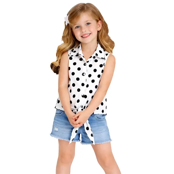 White_Premium_Polka_Dot_Knotted_Collar_Shirt_For_Kids