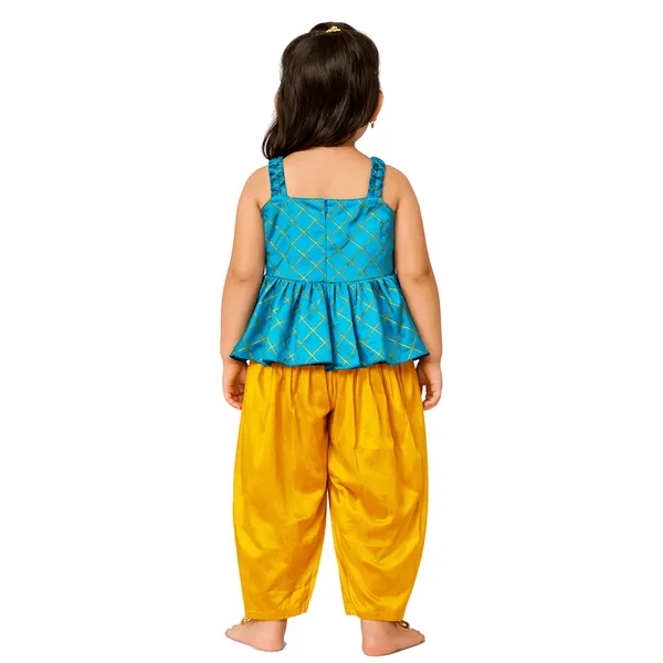 Teal_Blue_Premium_Peplum_Dhoti_Set_For_Kids