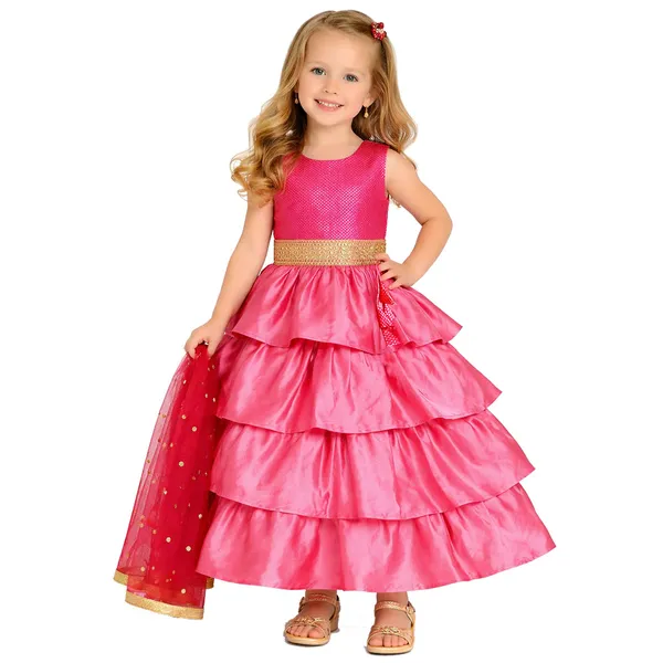 Pink_Premium_Three_Tire_Lehenga_Choli_For_Kids