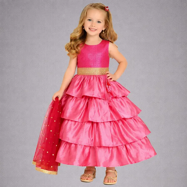 Pink_Premium_Three_Tire_Lehenga_Choli_For_Kids