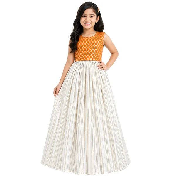 Orange_Premium_Stripes_Readymade_Lehenga_Choli_Set_For_Kids
