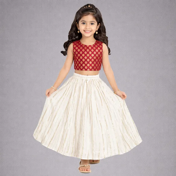 Maroon_Premium_Stripes_Readymade_Lehenga_Choli_Set_For_Kids