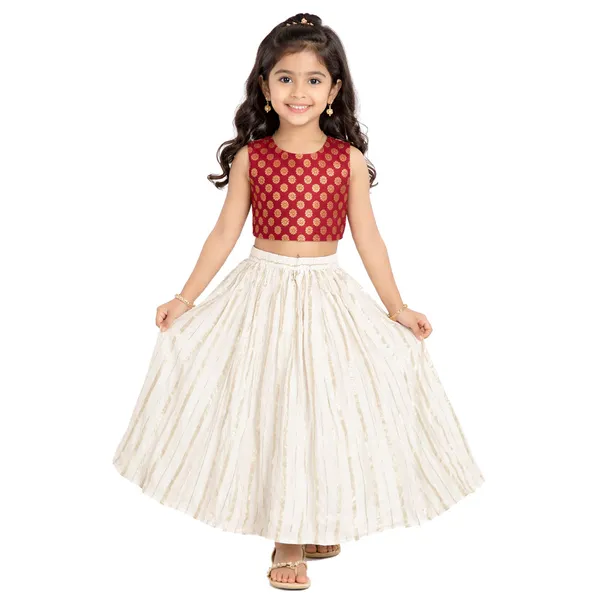 Maroon_Premium_Stripes_Readymade_Lehenga_Choli_Set_For_Kids