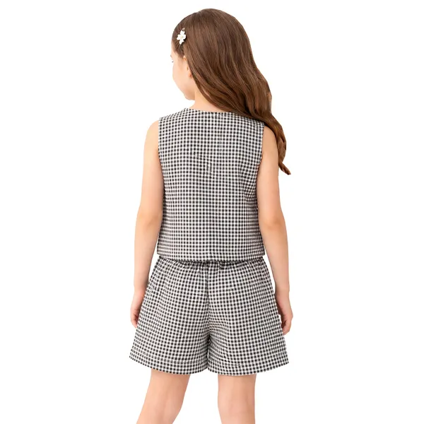 Black_&_White_Gingham_Checks_Cotton_Linen_Shorts_Set_for_Girls