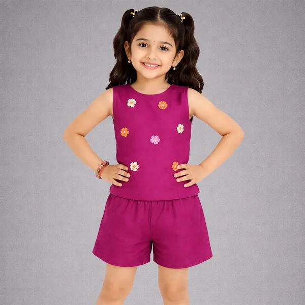 Magenta_Floral_Applique_Cord_Set_for_Girls