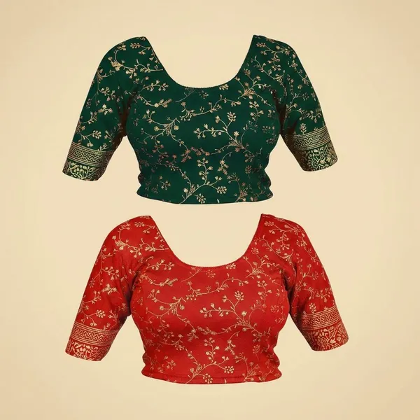 Green_&_Red_Velvet_Premium_Fancy_Blouse_For_Women_(Pack_Of_2)