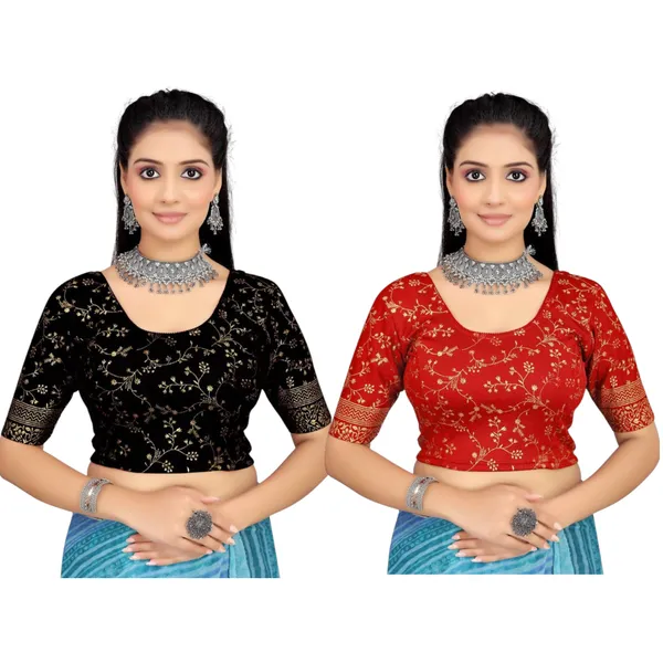 Black_&_Red_Velvet_Premium_Fancy_Blouse_For_Women_(Pack_Of_2)