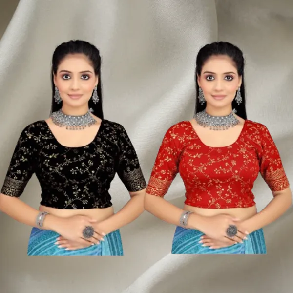Black_&_Red_Velvet_Premium_Fancy_Blouse_For_Women_(Pack_Of_2)