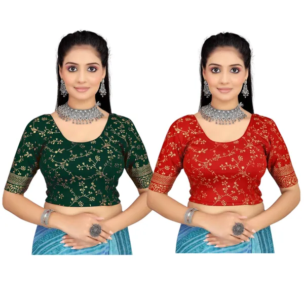 Green_&_Red_Velvet_Premium_Fancy_Blouse_For_Women_(Pack_Of_2)