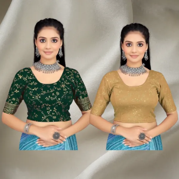 Green_&_Golden_Velvet_Premium_Fancy_Blouse_For_Women_(Pack_Of_2)