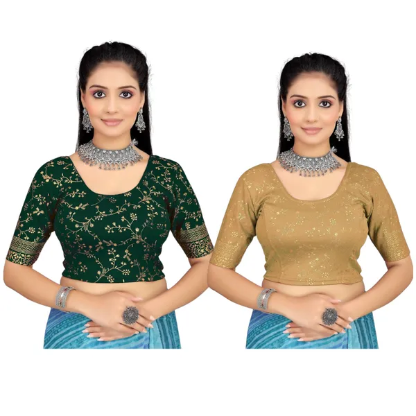 Green_&_Golden_Velvet_Premium_Fancy_Blouse_For_Women_(Pack_Of_2)