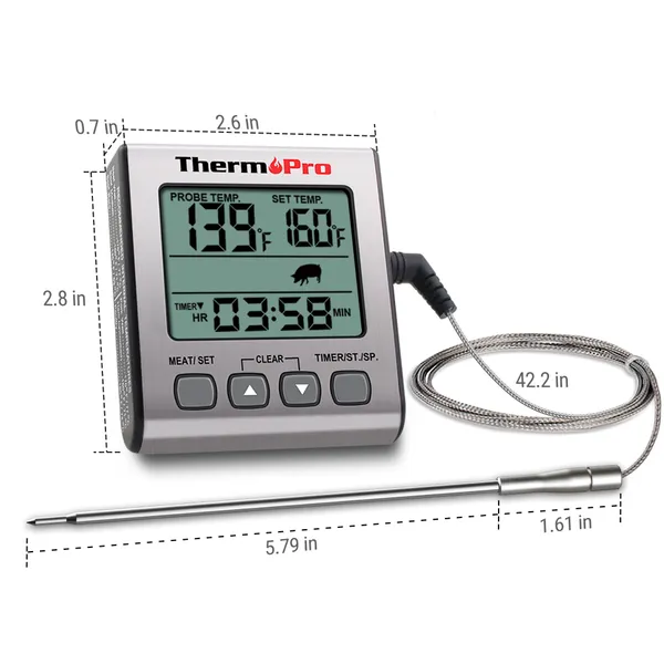 ThermoPro_TP-16S_Digital_Food_Thermometer_-_Accurate_Wired_&_Barbeque_Thermometer_for_Smoker,_Grilling_&_BBQ_with_Cooking_Timer_and_Backlight