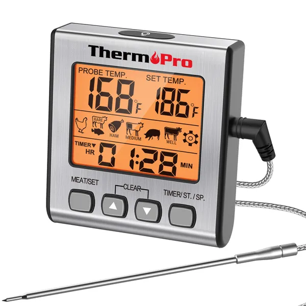 ThermoPro_TP-16S_Digital_Food_Thermometer_-_Accurate_Wired_&_Barbeque_Thermometer_for_Smoker,_Grilling_&_BBQ_with_Cooking_Timer_and_Backlight
