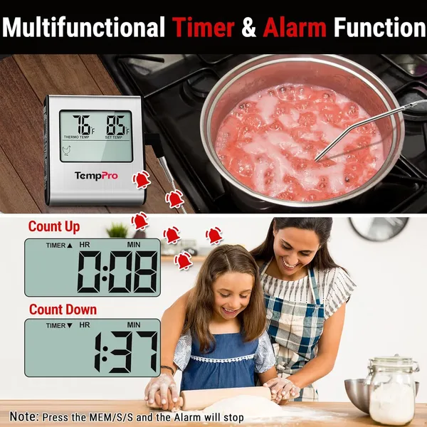 Silver_Tp-16_Large_Lcd_Digital_Cooking_Kitchen_Thermometer_For_Food,_Bbq,_Grill,_Meat,_Oven,_Smoker_With_Stainless_Steel_Step-Down_Probe_And_Built_In_Clock_Timer