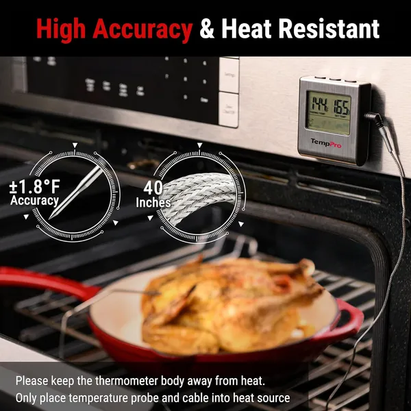 Silver_Tp-16_Large_Lcd_Digital_Cooking_Kitchen_Thermometer_For_Food,_Bbq,_Grill,_Meat,_Oven,_Smoker_With_Stainless_Steel_Step-Down_Probe_And_Built_In_Clock_Timer