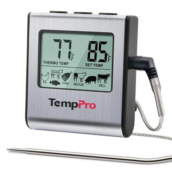 Silver_Tp-16_Large_Lcd_Digital_Cooking_Kitchen_Thermometer_For_Food,_Bbq,_Grill,_Meat,_Oven,_Smoker_With_Stainless_Steel_Step-Down_Probe_And_Built_In_Clock_Timer