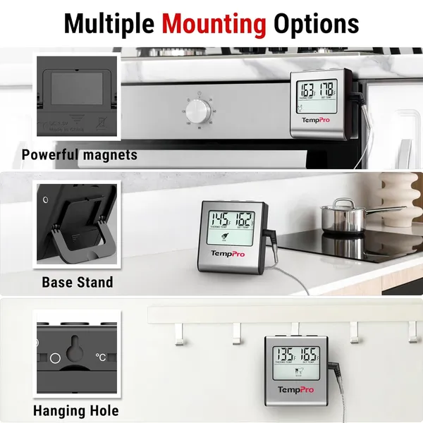 Silver_Tp-16_Large_Lcd_Digital_Cooking_Kitchen_Thermometer_For_Food,_Bbq,_Grill,_Meat,_Oven,_Smoker_With_Stainless_Steel_Step-Down_Probe_And_Built_In_Clock_Timer