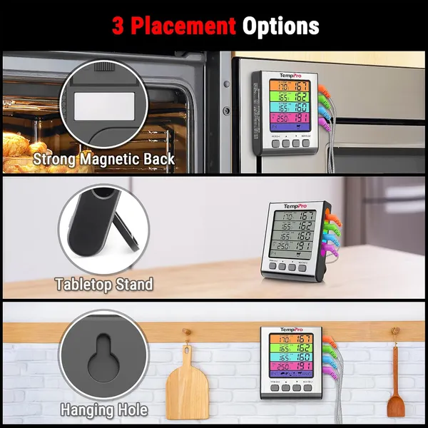 Silver_Plastic_Tp17H_Digital_Meat_Thermometer_With_4_Temperature_Probes,Hi/Low_Alarm_Smoker_Food_Thermometer_With_Colored_Backlit_Lcd,Bbq_For_Cooking_Grilling_Kitchen_Oven_Barbecue_Turkey