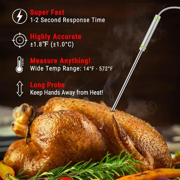 Silver_Plastic_Tp17H_Digital_Meat_Thermometer_With_4_Temperature_Probes,Hi/Low_Alarm_Smoker_Food_Thermometer_With_Colored_Backlit_Lcd,Bbq_For_Cooking_Grilling_Kitchen_Oven_Barbecue_Turkey