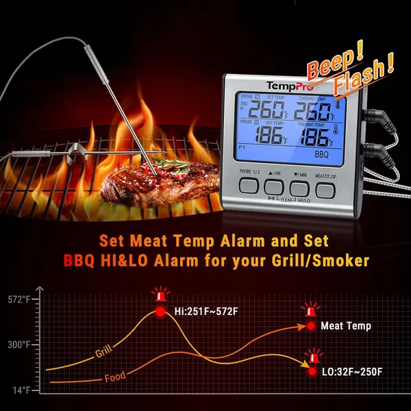 Silver_Tp-17_Dual_Probe_Digital_Cooking_Meat_Large_Lcd_Backlight_Food_Grill_Thermometer_With_Timer_Mode_For_Smoker_Kitchen_Oven_Bbq,_Silver