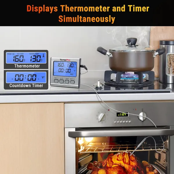 Silver_Tp-17_Dual_Probe_Digital_Cooking_Meat_Large_Lcd_Backlight_Food_Grill_Thermometer_With_Timer_Mode_For_Smoker_Kitchen_Oven_Bbq,_Silver