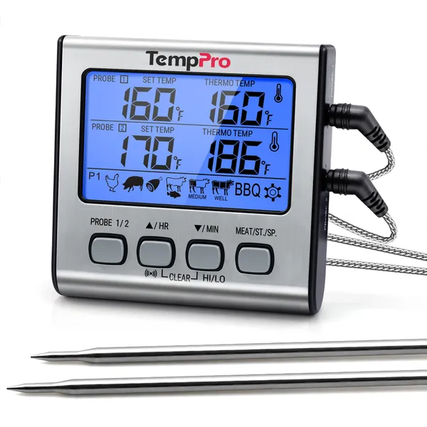 Silver_Tp-17_Dual_Probe_Digital_Cooking_Meat_Large_Lcd_Backlight_Food_Grill_Thermometer_With_Timer_Mode_For_Smoker_Kitchen_Oven_Bbq,_Silver