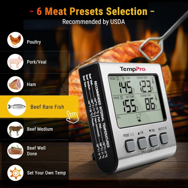 Silver_Tp-17_Dual_Probe_Digital_Cooking_Meat_Large_Lcd_Backlight_Food_Grill_Thermometer_With_Timer_Mode_For_Smoker_Kitchen_Oven_Bbq,_Silver