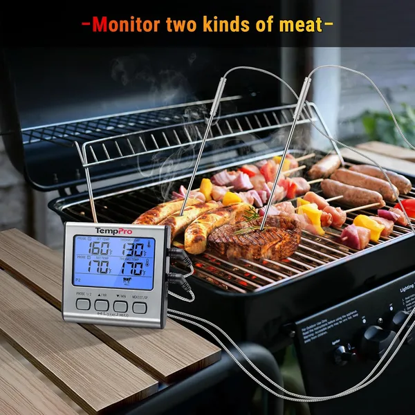 Silver_Tp-17_Dual_Probe_Digital_Cooking_Meat_Large_Lcd_Backlight_Food_Grill_Thermometer_With_Timer_Mode_For_Smoker_Kitchen_Oven_Bbq,_Silver