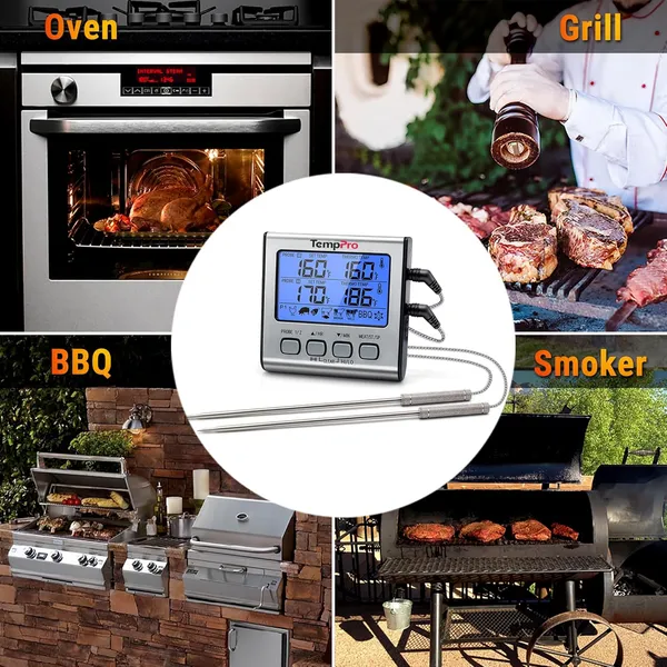 Silver_Tp-17_Dual_Probe_Digital_Cooking_Meat_Large_Lcd_Backlight_Food_Grill_Thermometer_With_Timer_Mode_For_Smoker_Kitchen_Oven_Bbq,_Silver