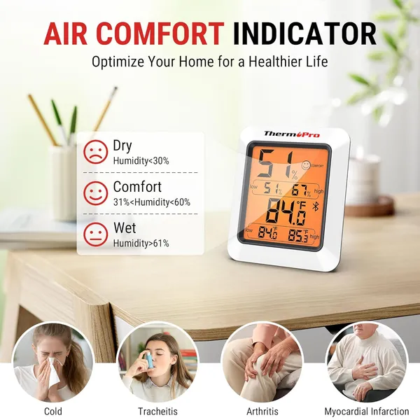 White_Hygrometer_Thermometer_For_House_Tp350,_Bluetooth_Greenhouse_Thermometer_Humidity_Meter_Up_To_260Ft,_Backlit_Room_Indoor_Thermometer_Humidity_Sensor_With_2-Year_Data_Export