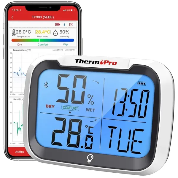 White_Smart_Hygrometer_Thermometer_Hygrometer_For_Home_Bluetooth_Hygrometer_Thermometer_Range_To_260Ft_Via_Smart_App_Datalogging_And_Data_Downloading_In_Csv_Format_With_Date_Time