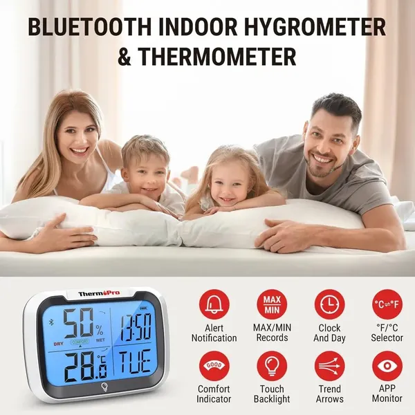 White_Smart_Hygrometer_Thermometer_Hygrometer_For_Home_Bluetooth_Hygrometer_Thermometer_Range_To_260Ft_Via_Smart_App_Datalogging_And_Data_Downloading_In_Csv_Format_With_Date_Time
