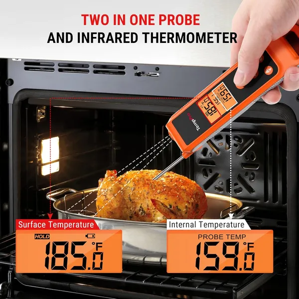 Orange_Tp420_2-In-1_Instant_Read_Thermometer_For_Cooking,_Infrared_Thermometer_Cooking_Thermometer_With_Meat_Probe,_Non-Contact_Laser_Meat_Thermometer_For_Griddle_Grill_Pizza_Oven_Hvac_Pool
