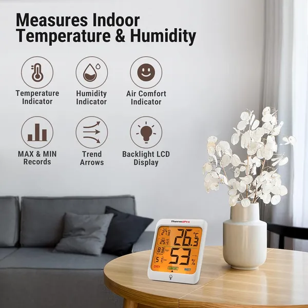 White_Tp53_Digital_Thermohygrometer,_Monitoring_Room_Temperature_And_Humidity_With_Backlight