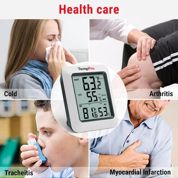 White_Tp-60S_Digital_Hygrometer_Indoor_Outdoor_Thermometer_Humidity_Monitor,_With_Temperature_Gauge_Meter,_Wireless,_200Ft/60M_Range,_White