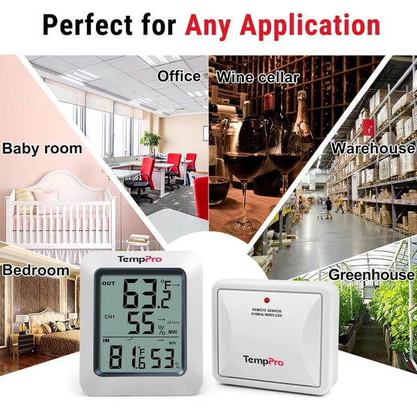 White_Tp-60S_Digital_Hygrometer_Indoor_Outdoor_Thermometer_Humidity_Monitor,_With_Temperature_Gauge_Meter,_Wireless,_200Ft/60M_Range,_White