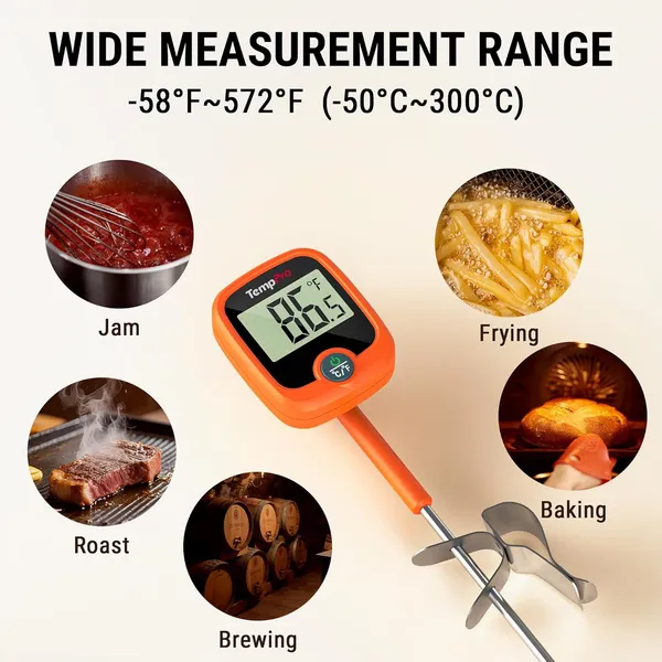Orange_Plastic,_Stainless_Steel_Tp509_Candy_&_Meat_Analog_Thermometer_With_Lcd,_Pot_Clip_For_Deep_Frying,_Syrup_&_Sugar_Making