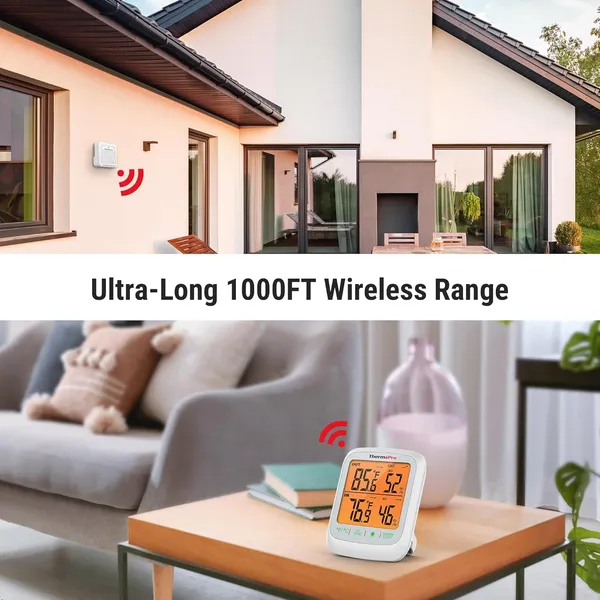 White_TP260B_Indoor_Outdoor_Thermometer_Wireless_1000ft/300m_Range,_Pro_Accuracy_Digital_Hygrometer_Humidity_Meter_with_Remote_Temperature_Sensor,_Inside_Outside_Thermometer_for_Home_Patio_Room