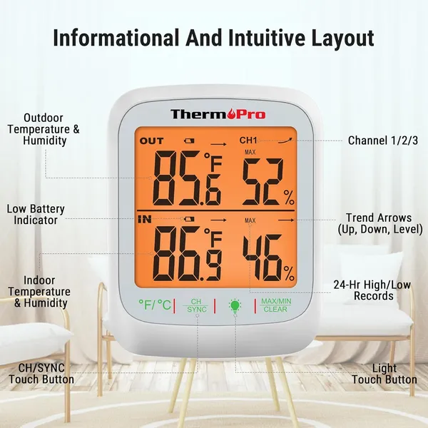 White_TP260B_Indoor_Outdoor_Thermometer_Wireless_1000ft/300m_Range,_Pro_Accuracy_Digital_Hygrometer_Humidity_Meter_with_Remote_Temperature_Sensor,_Inside_Outside_Thermometer_for_Home_Patio_Room