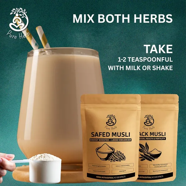 Pure_Herb_Premium_White_Musli_&_Black_Musli_Powder_Combo_Pack_by_Alchemy_Ayurcare_|_100%_Natural_(Chlorophytum_borivilianum_&_Curculigo_Orchioides)_|_Strength,_Stamina_&_Male_Fertility_Testosterone_Booster_|_Ayurvedic_Rejuvenator_&_Wellness_Support_(75g_Each)